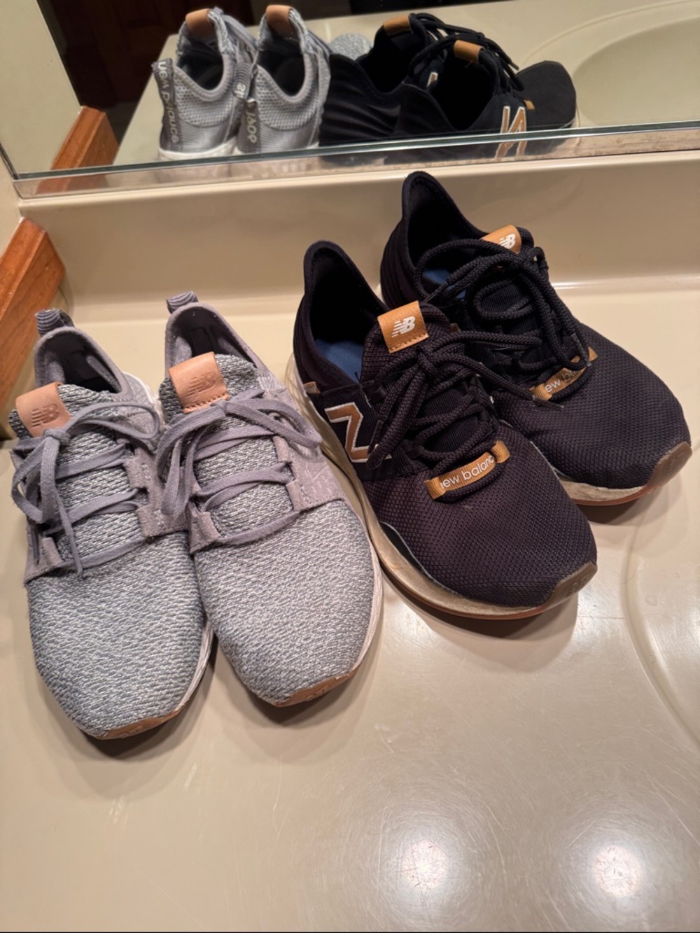 New Balance Sneakers Duo - Black and Light Gray with Tan Details 8D